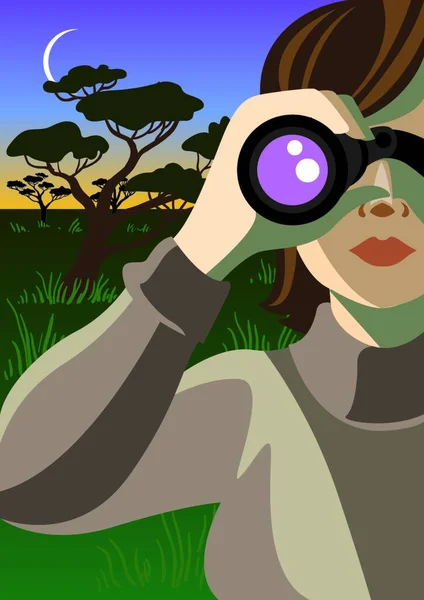 Vector Conceptual Creativo Mujer Mirando Través Del Binocular — Archivo Imágenes Vectoriales