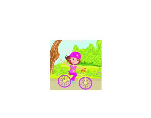 Aranyos Boldog Lány Biciklizés — Stock Vector
