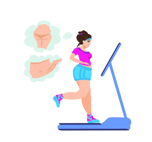 Chica Obesa Corre Una Cinta Correr — Vector de stock