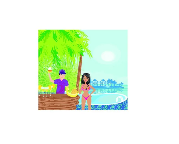 Letní Prázdninový Rám Pláží Tropickým Ostrovem — Stockový vektor