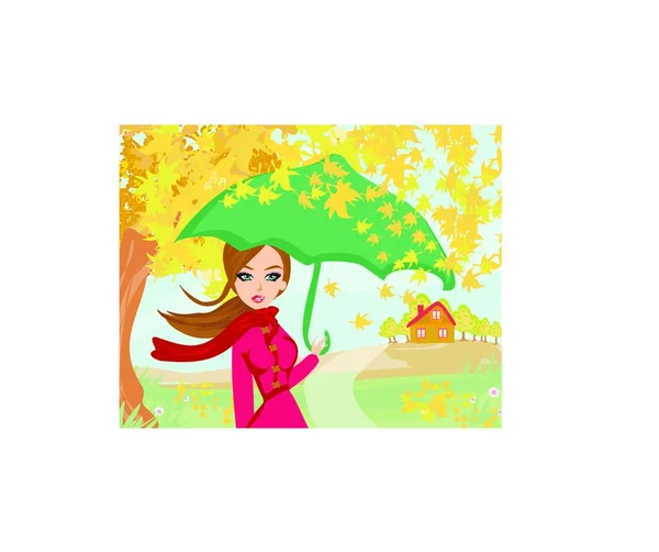 Beautiful Woman Umbrella — Stock Vector