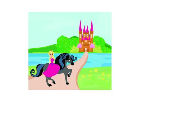 Bela Princesa Seu Cavalo Bonito — Vetor de Stock