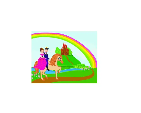 Prince Princes Riding Horse — Stock Vector