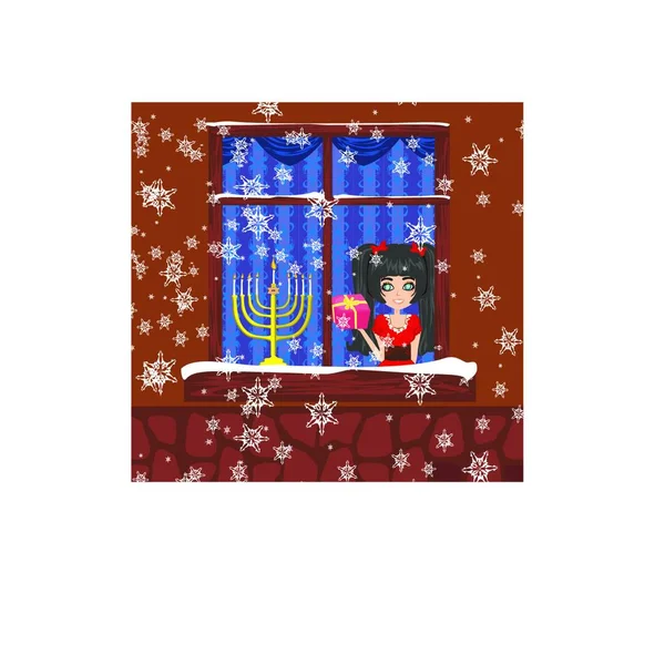 Ljusstake Fönstret Hanukkah — Stock vektor