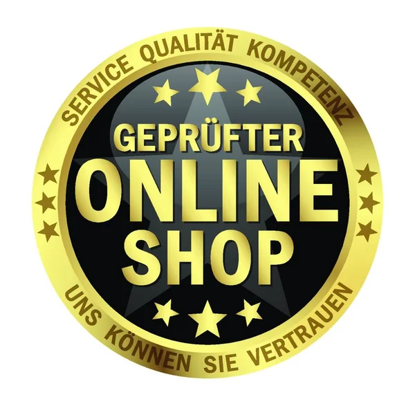 Farbige Schaltfläche Mit Banner Und Text Geprüfter Online Shop — Stockvektor