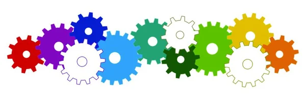 Rodas Engrenagem Coloridas Para Cooperação Simbolismo Trabalho Equipe — Vetor de Stock