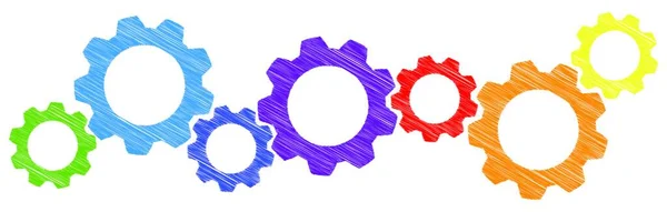 Rodas Engrenagem Rabiscos Coloridos Para Cooperação Simbolismo Trabalho Equipe — Vetor de Stock