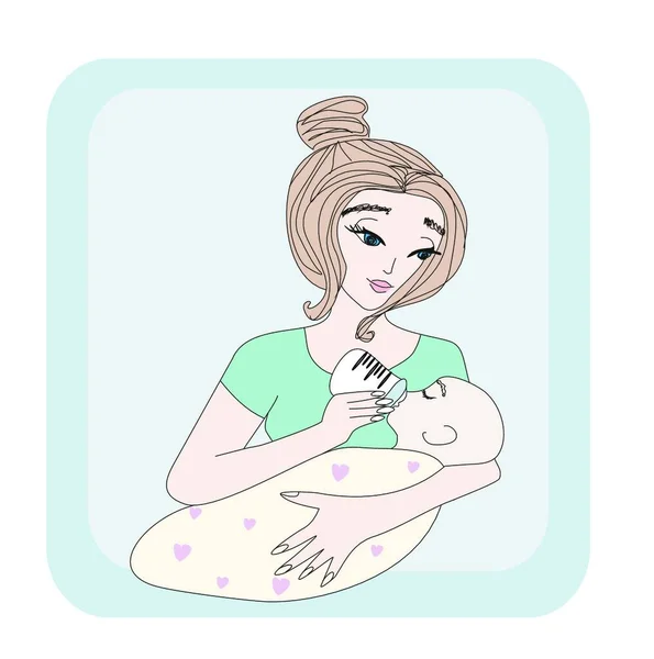 Madre Alimentando Bebé — Vector de stock
