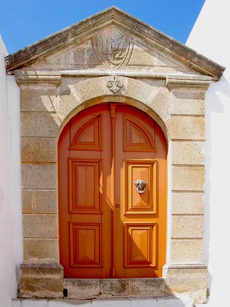 Created May 2004 Rhodes Narrow Streets Lindos Two White Walls — Stock Photo, Image