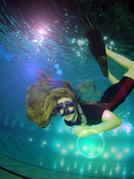 Even Indoor Pool Photography Can Really Fun Also Good Apnea — Stock Photo, Image