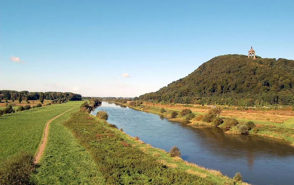 Weser Porta Westfalica Perto Minden Westphalia Com Monumento Kaiser Wilhelm — Fotografia de Stock