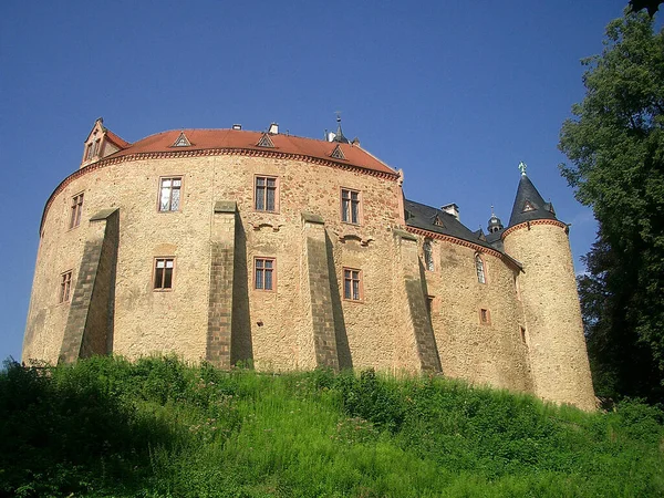 Seulement Trois Kilomètres Amont Waldheim Saxe Château Kriebstein Dresse Sur — Photo