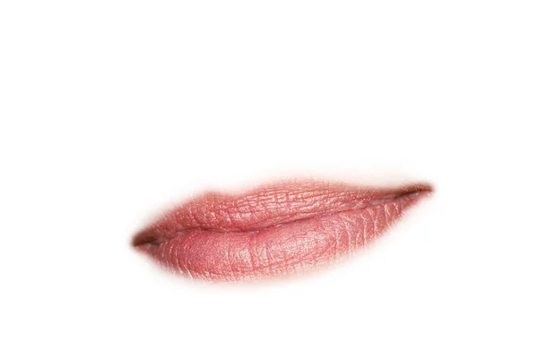 Labbra Con Rossetto Rosso Isolato Sfondo Bianco — Foto Stock