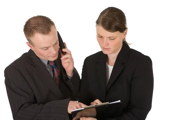 Empresarios Con Teléfono Klemmbloc — Foto de Stock