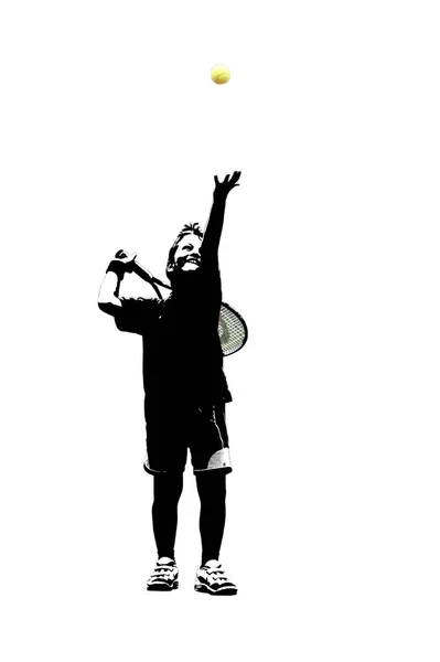 Силуэт Теннисиста Белом Фоне — стоковое фото