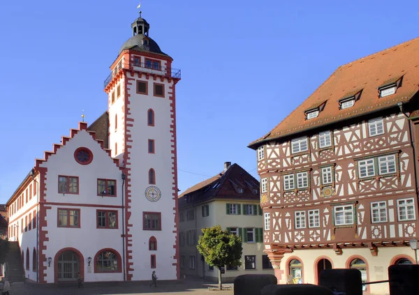 Mosbacher Marktplatz Links Das Rathaus Und Rechts Das Schöne Palm — Stockfoto