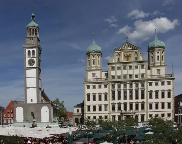 Augsburg Town Hall Square Perlach Tower Town Hall — Stock Photo, Image