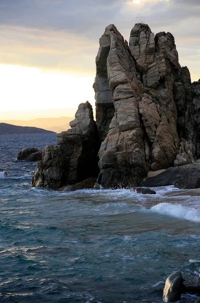 Felsige Küste Mit Kleinen Sandstränden Direkt Berg Athos Griechenland — Stockfoto