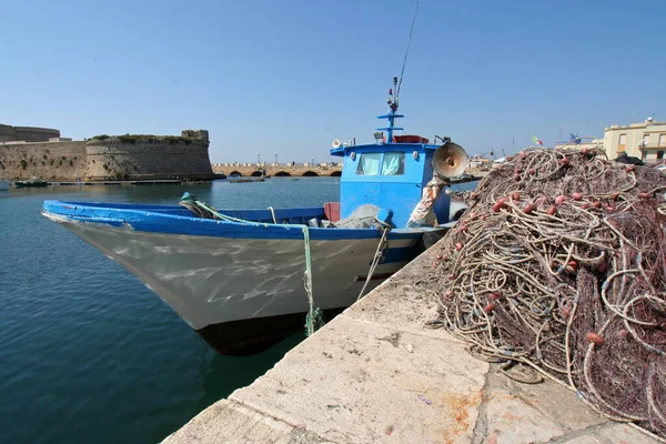 Redes Pesca Com Barco Pesca — Fotografia de Stock