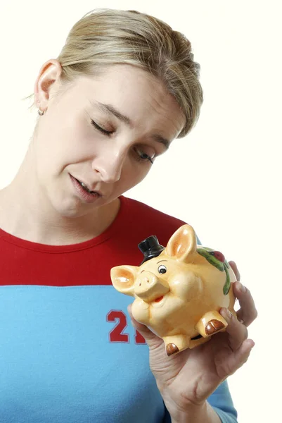 Woman Piggy Bank — Stock Photo, Image