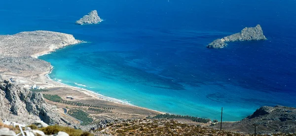 Der Ambelos Strand Bei Xer Kampos Mit Den Nisides Kavli — Stockfoto