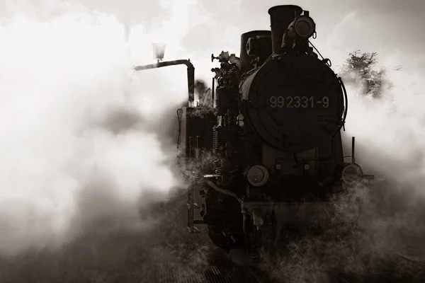 Old Steam Locomotive Fog — Stock Photo, Image