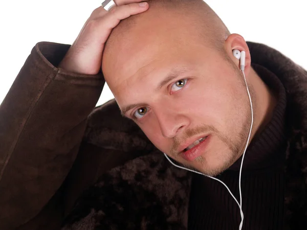 Young Man Headphones Listening Music — Stock Photo, Image