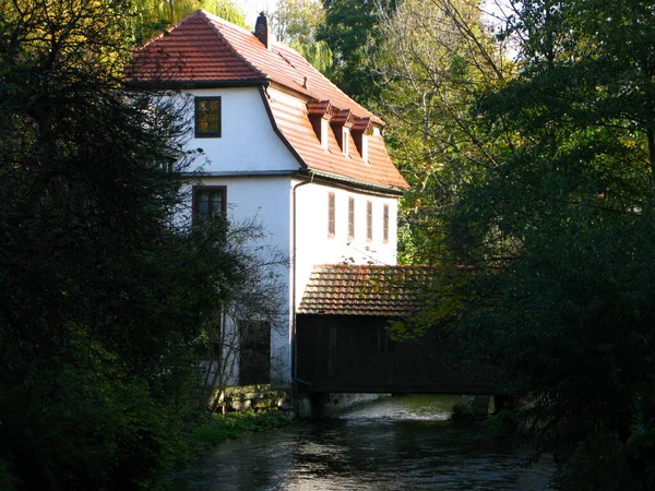 Erfurt Taki Binalar Gera Nehri — Stok fotoğraf