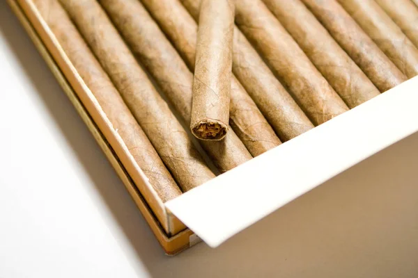 Cigars Row Wooden Table — Stock Photo, Image