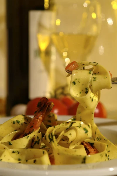 Espaguete Com Frutos Mar Restaurante — Fotografia de Stock