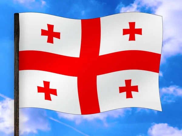 Bandeira Georgia Mastro Contra Céu Azul — Fotografia de Stock
