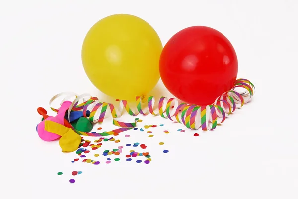 Balões Coloridos Confete Fundo Branco — Fotografia de Stock
