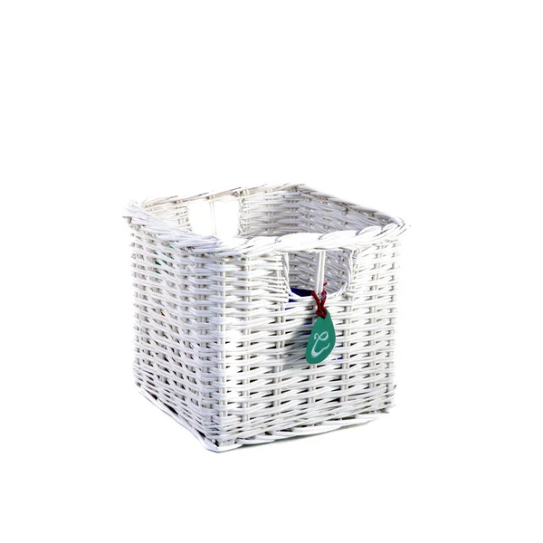Empty Wicker Basket Isolated White Background — Stock Photo, Image
