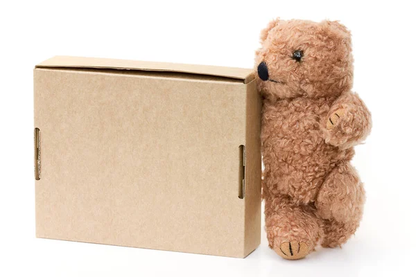 Teddy Bear Gift Box Isolated White Background — Stock Photo, Image