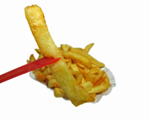 Fried Potato Chips Fork — Stock Photo, Image