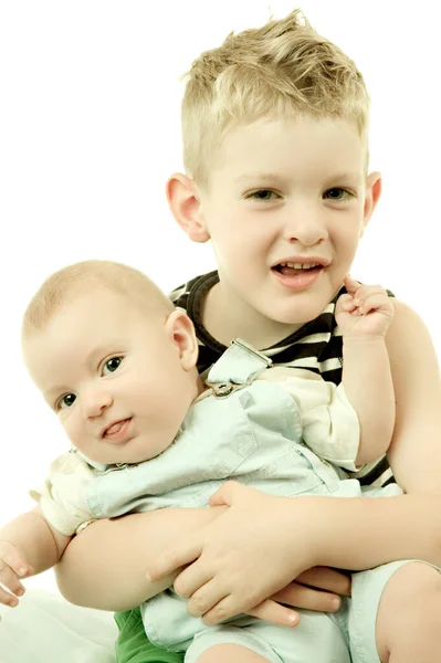 Två Unga Glada Leende Mor Och Barn Med Blont Hår — Stockfoto