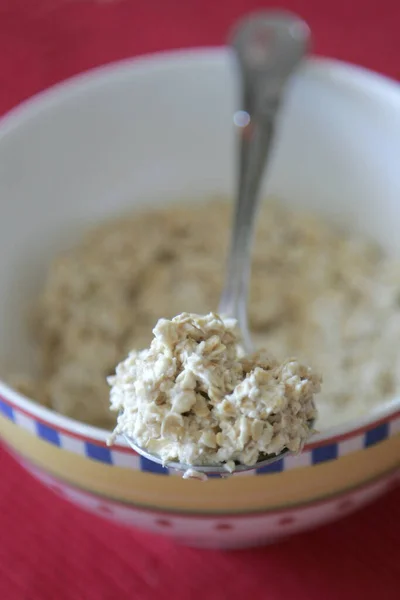 Bol Farine Avoine Avec Cuillère Fourchette — Photo