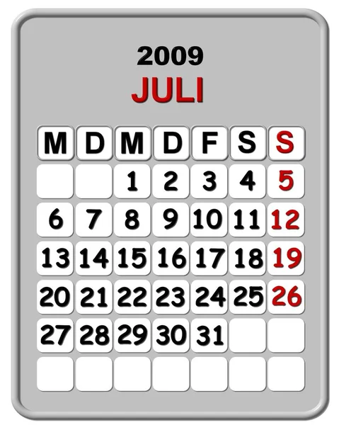 Kalendarz Lipiec 2009 Niemcy — Zdjęcie stockowe