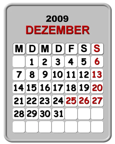 Календар Грудень 2009 Німеччина — стокове фото