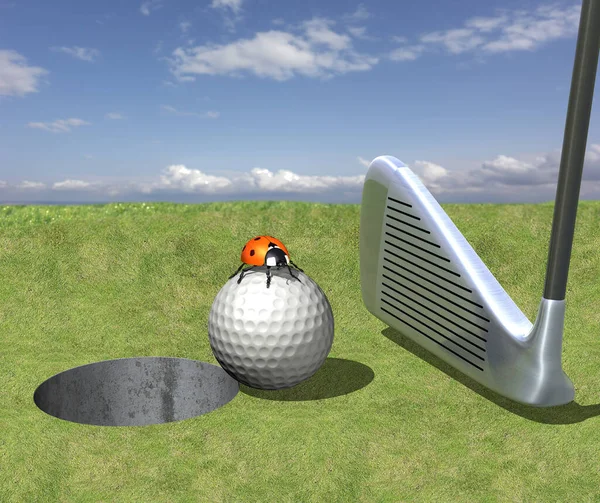 Balón Golf Con Ladybug —  Fotos de Stock