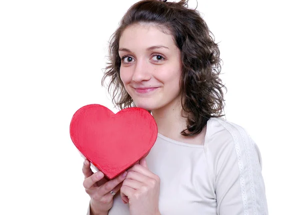 Chica Joven Sosteniendo Corazón — Foto de Stock