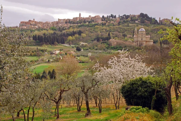 Denna Gång Utsikten Från Andra Sidan Montepulciano Förgrunden San Biagio — Stockfoto