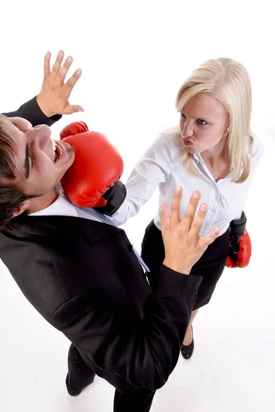 Duas Mulheres Negócios Luvas Boxe — Fotografia de Stock