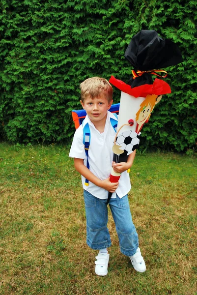 Boy Playing Soccer Ball Park — Stock Photo, Image