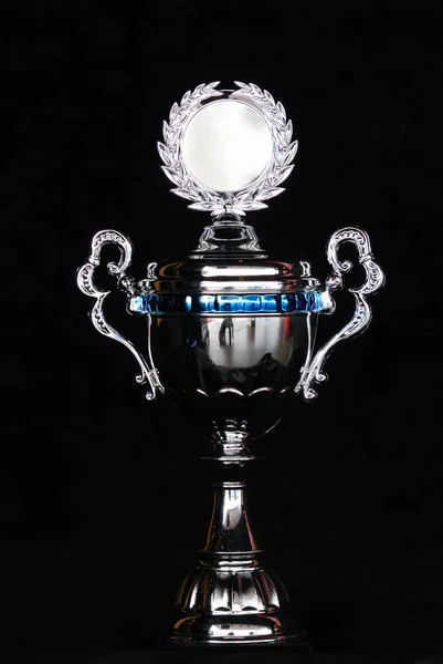 Silver Cup Gold Blue Bokeh Black Background — Stock Photo, Image