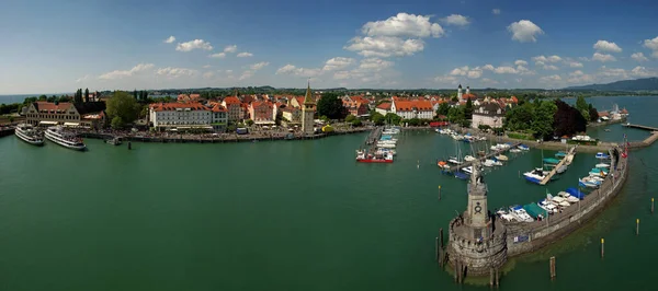 Panorama Přístavu Lindauer Ostrov Lindau Bodamské Jezero — Stock fotografie