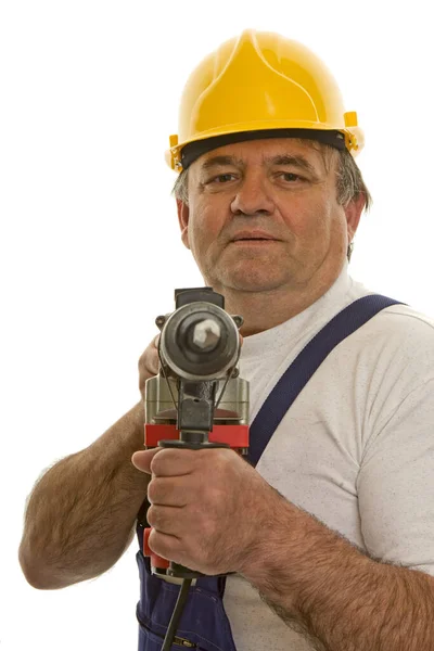 Trabajadores Con Martillo Perforación Casco Seguridad — Foto de Stock