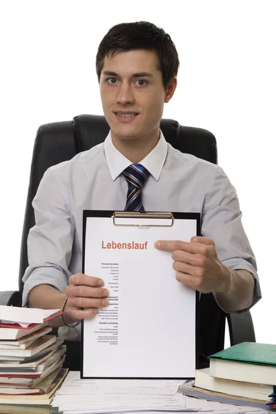 Young Businessman Holding Stack Paper Folder — Stock Photo, Image