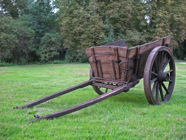 Vieille Roue Chariot Bois Dans Domaine — Photo