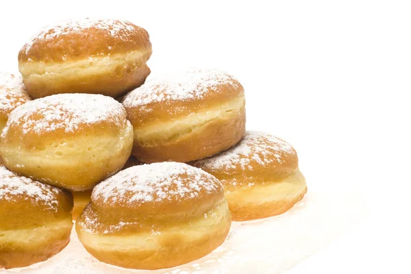 Donuts Met Poedersuiker Een Witte Achtergrond — Stockfoto